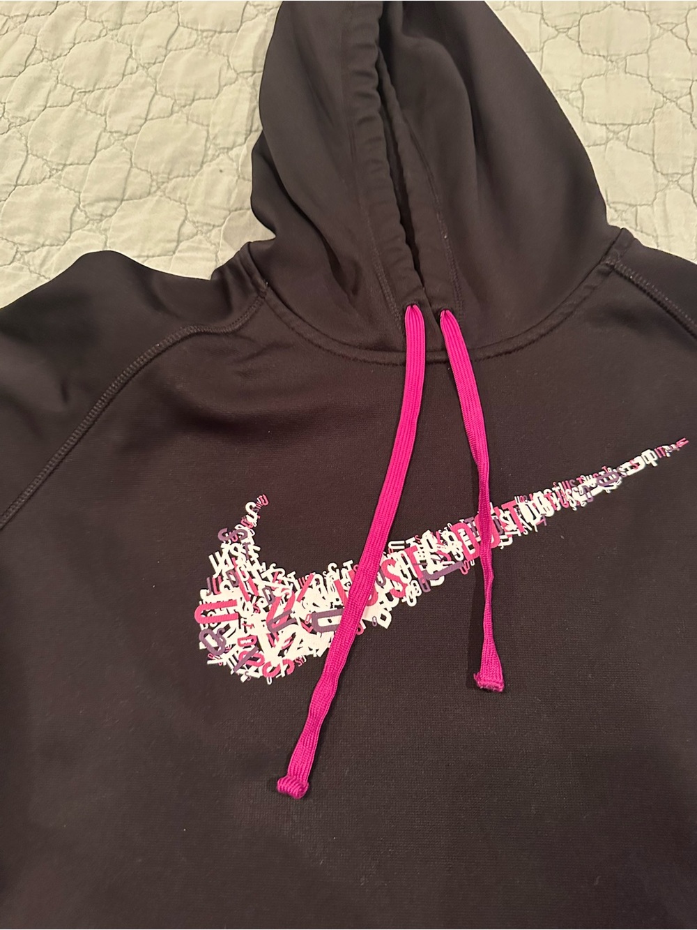 Nike Black Hoodie with Pink Swoosh and Drawstring - Picture 2 of 5
